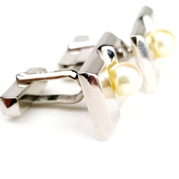 Vtg Akoya Pearl & Sterling Silver Cuff Links EVC - Picture 12 of 12